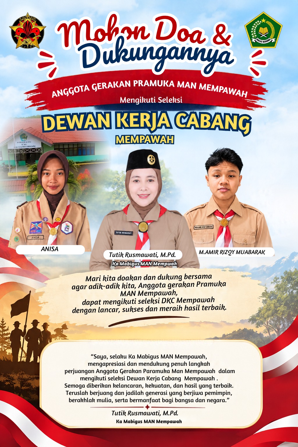 Dua Anggota Pramuka Gudep Fatahillah-Sekar Arum MAN Mempawah Ikuti Seleksi Dewan Kerja Cabang Mempawah